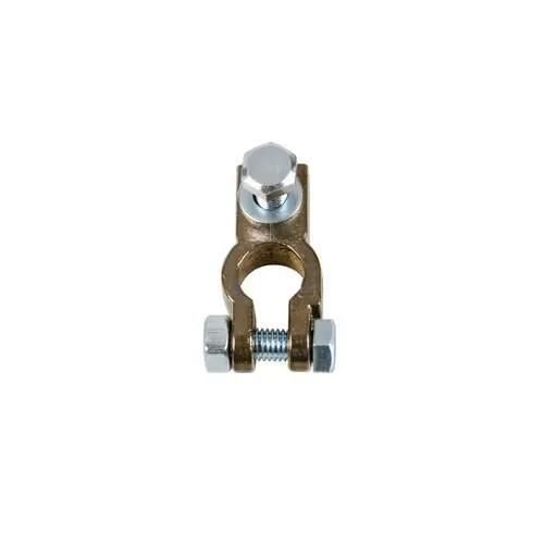 Connecteur de batterie fixation câble/cosse par vis - trou cosse - pôle négatif Lampa Ø 8 m - doré/argenté - 8 mm