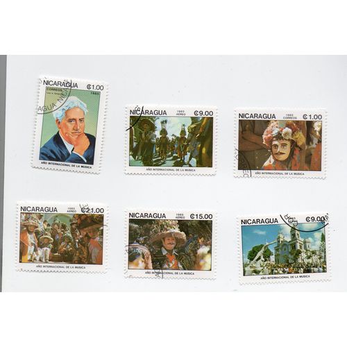 Nicaragua- Série De 6 Timbres Oblitérés- Année Internationale De La Musique