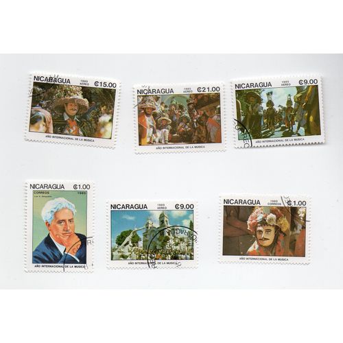 Nicaragua- Série De 6 Timbres Oblitérés- Année Internationale De La Musique