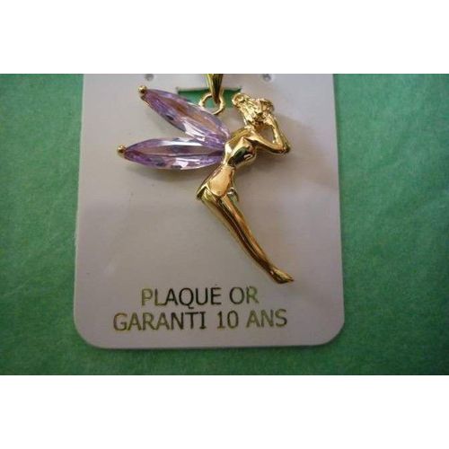 Pendentif Fée Clochette Plaqué Or Et Oxyde Zirconium Rose