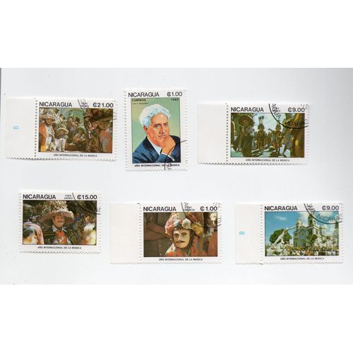 Nicaragua- Série De 6 Timbres Oblitérés- Année Internationale De La Musique