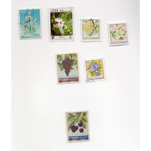 Liban- Lot De 6 Timbres Oblitérés- Fleurs- Fruits