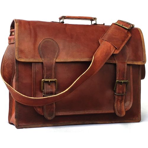Vintage Couture Sac à bandoulière en cuir véritable pour ordinateur portable 18"", Marron 45,7 cm, 18 X 13 X 5 INCH.[G419]