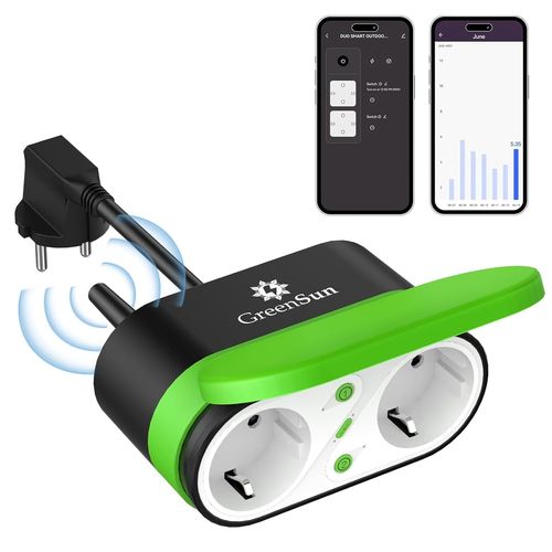 Prise Exteriéure Étanche, Prise Connectée, Prise WiFi avec Fonction de Minuterie, Fonction de Mesure du Courant, Prise Vocale compatible Alexa & Google Home, Smart Life APP Contrôle