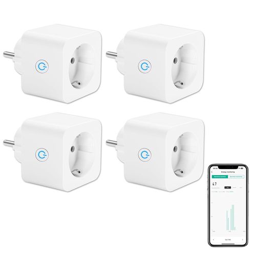 Prise Connectée WiFi 16A Mesure de Consommation Électrique Prise Intelligente compatible avec Alexa/Google Home, APP Contrôle, Horaires & Minuterie¿4PCs