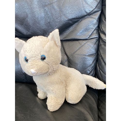 Doudou Peluche Chat Gris Et Blanc Yeux Bleu Et Noir 22cm Vintage 