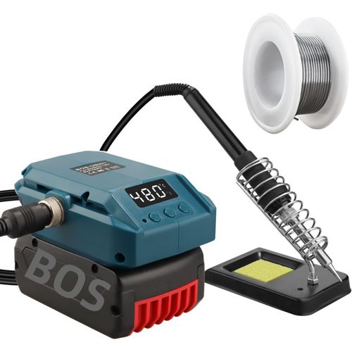 Fer à souder sans fil pour batterie Bosch 18 V GBA, support de fer à souder pour batterie Bosch 18 V, écran LCD 60 W, température réglable de 180 à 480 °C, avec fil à souder de 50 g (batterie non