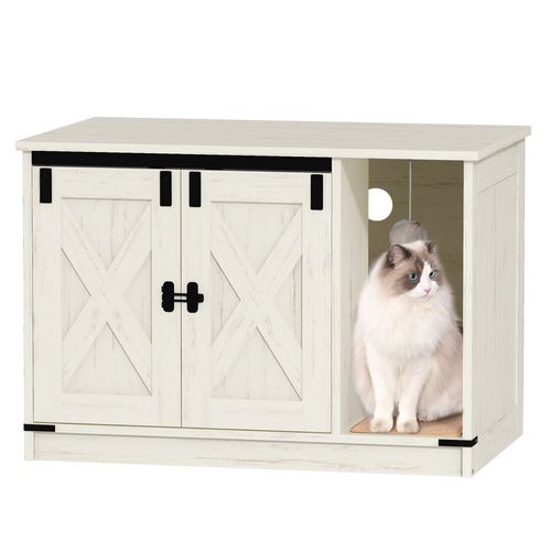Armoire Pour Chat, Bac À Litière Pour Chat, Armoire Pour Bac À Litière Pour Chat, Meuble D'armoire Caché Pour Bac À Litière Pour Chat Avec Clochette Pour Chat, Maison Pour Chat D'intérieur, 80x50x53cm