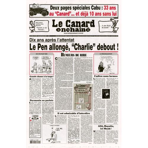 Le Canard Enchainé N° 5435 : "Le Pen Allongé, Charlie Debout !"