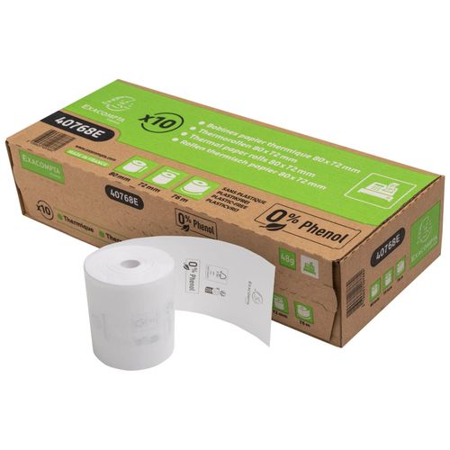 Exacompta - Blanc - Rouleau (8 cm x 76 m) - 48 g/m² - 10 rouleau(x) papier thermique