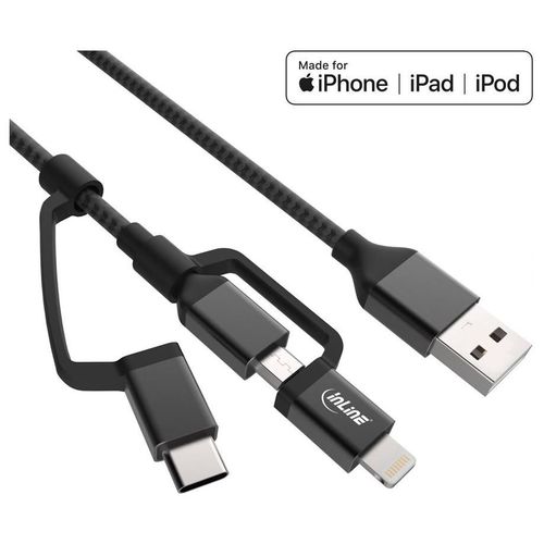 InLine 3-in-1 - Câble USB - USB (M) pour Micro-USB de type B (M) - USB 2.0 - 1.5 m - noir