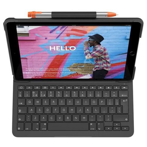 Logitech Slim Folio - Clavier et étui - sans fil - Bluetooth - QWERTZ - Allemand - graphite - pour Apple 10.2-inch iPad (7ème génération, 8ème génération, 9ème génération)