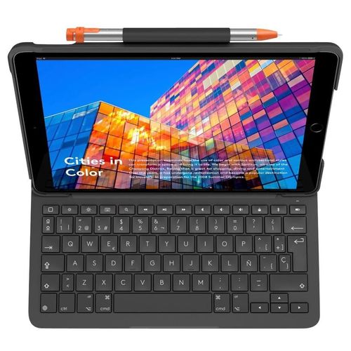Logitech Slim Folio - Clavier et étui - sans fil - Bluetooth - QWERTY - Espagnol - graphite - pour Apple 10.5-inch iPad Air (3ème génération)