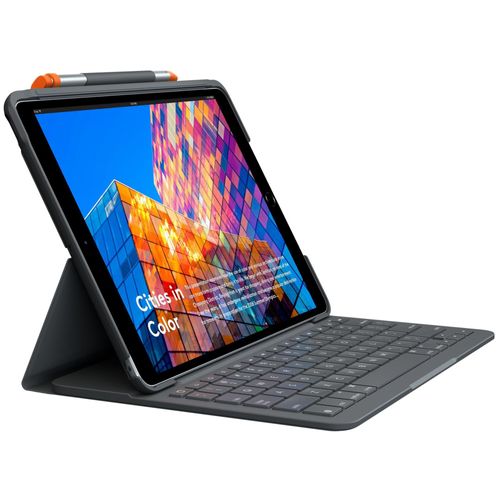Logitech Slim Folio - Clavier et étui - sans fil - Bluetooth - QWERTY - Italien - graphite - pour Apple 10.5-inch iPad Air (3ème génération)