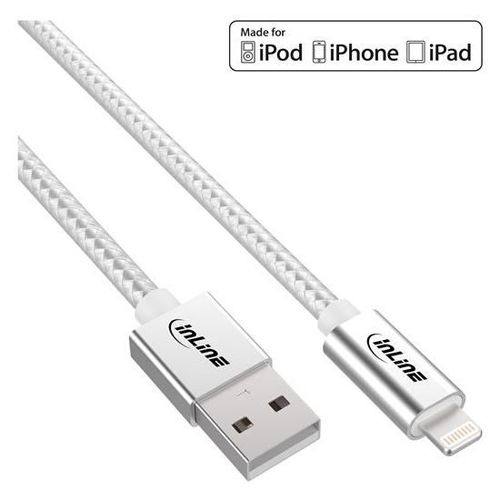 InLine - Câble Lightning - Lightning mâle pour USB mâle - 2 m - argent, aluminium