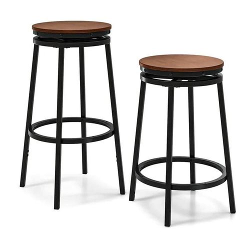 Costway Lot De 2 Tabourets Pivotant De Style Idustirel, Réglables En Hauteur 74/61 Cm, Cadre En Métal Avec Repose-Pieds