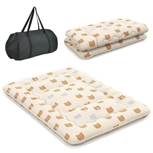 COSTWAY Matelas Futon Japonais 140x200CM - Surmatelas Amovible, Matelas de Sol Pliable - Maison, Camping-car, Dortoir - Ours Brun