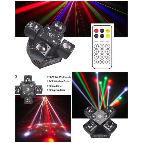 Jeux de lumière Centre de piste 4 PAR LED 100W RGBW 4-en-1 + LASER ROUGE ET VERT + STROBOSCOPE 10W + LED BALL 10W