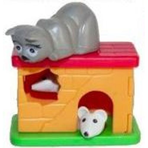 Mini Figurine Chat Gris Foncé Et Souris Gris Clair - Série Animaux Et Leur Maison (Kinder 1998)