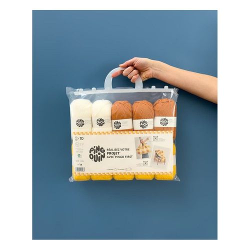 Kit De 10 Pelotes: Tricotez Votre Cabas Au Crochet Avec Pingo First Vichy Vichy Jaune - Pingouin Multicolore