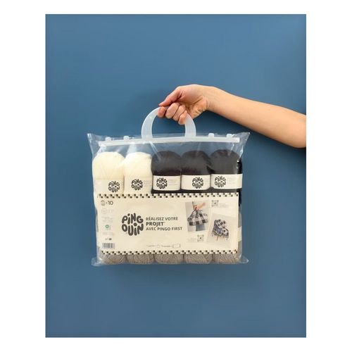 Kit De 10 Pelotes: Tricotez Votre Cabas Au Crochet Avec Pingo First Vichy Vichy Noir - Pingouin Multicolore