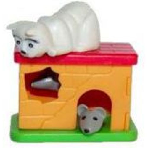 Mini Figurine Chat Gris Clair Et Souris Gris Foncé - Série Animaux Et Leur Maison (Kinder 1998)