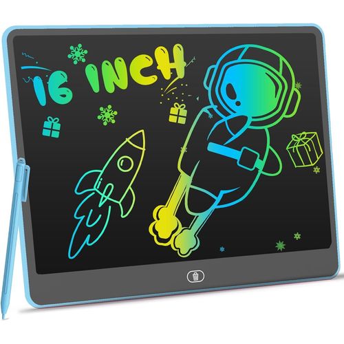Tablette D'écriture Lcd Pour Enfants, Tablette De Dessin Colorée De 16 Pouces, Gribouillages Colorés, Jeux Scolaires De Voyage En Voiture, Cadeaux Pour Filles Et Garçons De 3 À 8 Ans (Bleu)