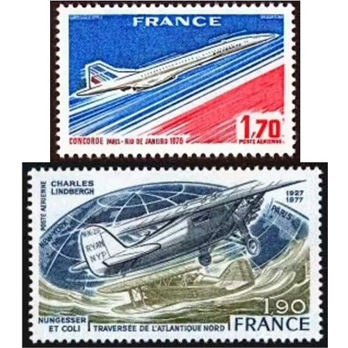 France 1976 1977, Très Beaux Timbres Neufs** Luxe De Poste Aérienne Yvert 49 Concorde Liaison Pris Rio De Janeiro, 50 Lindberg, Nungesser Et Coli.