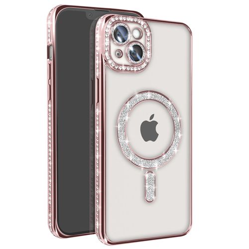 Coque Diamant Pour Iphone 14 Plus Magsafe Contour Strass Rose
