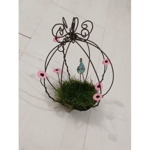 Decoration a Suspendre,Oiseau Bleu dans Cage Fleurie