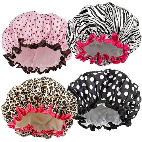 4 Pièces Bonnet De Douche Imperméable, Bonnets De Douche Pour Femmes, Bain Élastique Réutilisable 