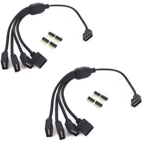 2 Pcs Noir 4 broches Led Splitter Cable Led Strip Connector 4 Way Splitter