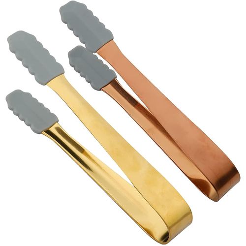 Pinces à glace, 2 pcs tongs à sucre, pinces à glaçons argentées et noires 13,3 x 1,6 cm
