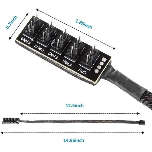 Pwm Fan Hub Pc 5 Way Splitter Sleeved Pwm Fan Splitter Hub Câble adaptateur pour 12v
