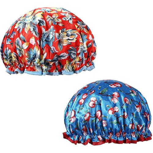 2 Pack Bonnet De Douche Réutilisable, Doubles Couches De Bonnets De Douche Imperméables Pour Femmes Long 