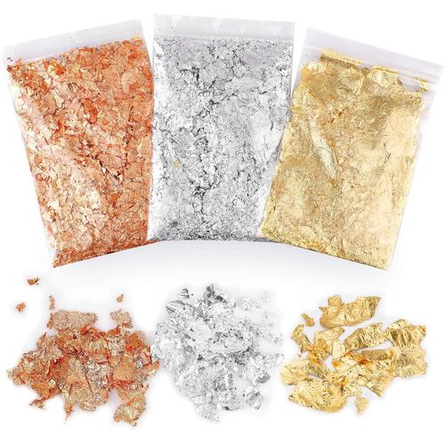 3packs Flocons De Feuilles D¿Or, 15g Imitation De Dorure Pure Feuille Métallique Feuille D¿Aluminium Feuille D¿Aluminium