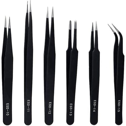 Almi 6pcs Anti-Statique Précision Pinces À Épiler Précision Pinces Anti-Statiques En Acier Inoxydable Cadeau 