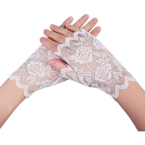 Gants En Dentelle Noire Dames Demi-Doigt Gants En Dentelle Protection Uv Pour Déguisement