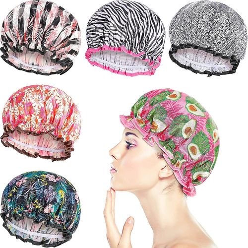 6 Pièces Bonnets De Douche Bonnet De Bain Casquette De Douche Réutilisable Chapeau De Douche Imperméable Casquette De Bain 