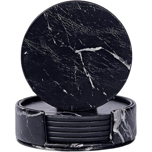 Peinture Noir Pu Cuir Montagnes Russes Rondes De Marbre Motifs De 6 Pour Lunettes Cadeau