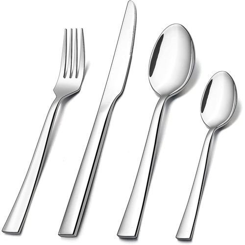 Ensemble De Couverts, Service D¿Argenterie En Acier Inoxydable De 16 Pièces Pour 4, Les Ustensiles De Cuisine Comprennent Une Cuillère À Couteau
