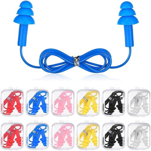 12 Paires De Bouchons D¿Oreilles En Silicone Imperméables À L¿Eau Bavoe Corded String Ear Plugs, 6 Couleurs 