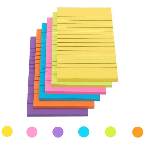 6 Pack De Blocs-Notes Autocollants Colorés Avec Des Lignes, Des Notes Auto-Adhésives Ruled