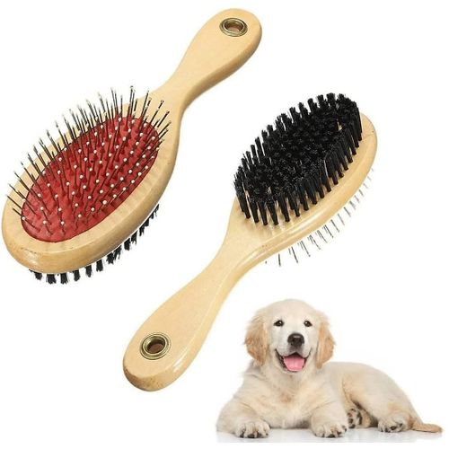 Brosse Pour Chien En Bois Double Face Poils D¿Animaux Brosse De Toilettage Brosse À Épingles Pour Chiens Brosse À Épingles Et Poils