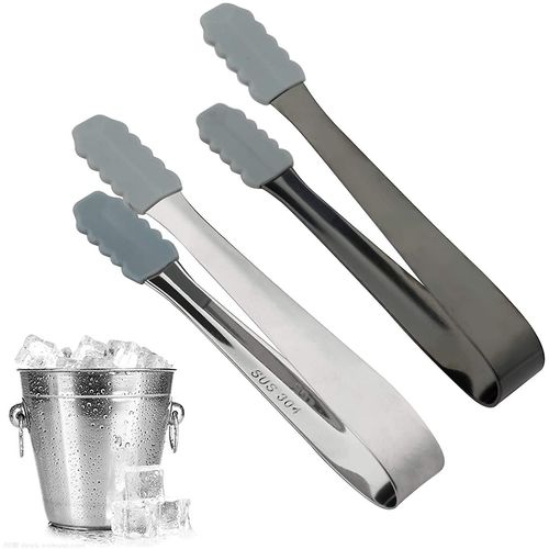 Pinces À Glace, 2 Pcs Tongs À Sucre, Pinces À Glaçons Argentées Et Noires 13,3 X 1,6 Cm