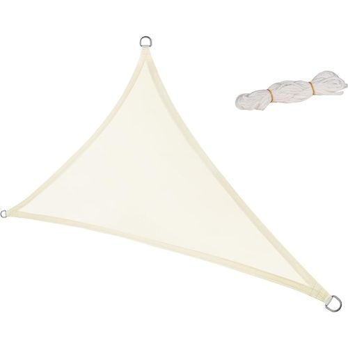 Voile D'ombrage 5x5x7 Mètres Triangulaire En Pes Auvent Pour Jardin Terrasse Anti-Uv Toile Solaire Résistant Beige
