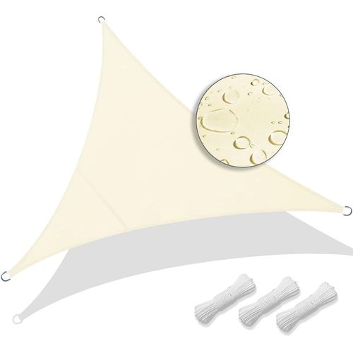 Voile D'ombrage Triangle Imperméable Protection Uv 95% En Polyester Résistant Et Respirant Pour Jardin Terrasse Avec Corde 5m Beige