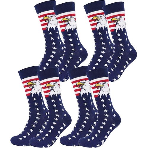 Chaussettes Drapeau Américain, 4 Paires De Chaussettes Aigle Pour Homme, Nouveauté Étoiles Rayures Pour Hommes