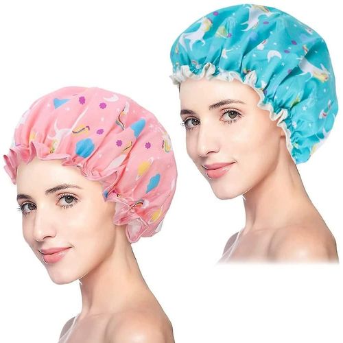 Bonnet De Douche 2pcs, Double Couche Imperméable À L¿Eau Bonnets De Douche Pour Femmes Licorne Réutilisable 