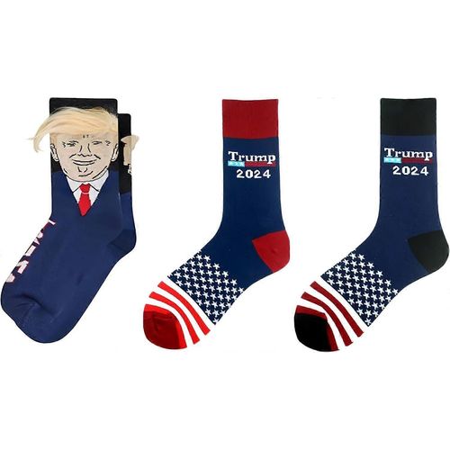 Chaussettes Trump Avec Cheveux Et Peigne, 3 Paires De Chaussettes Amusantes Pour Hommes, Chaussettes Drapeau Américain
